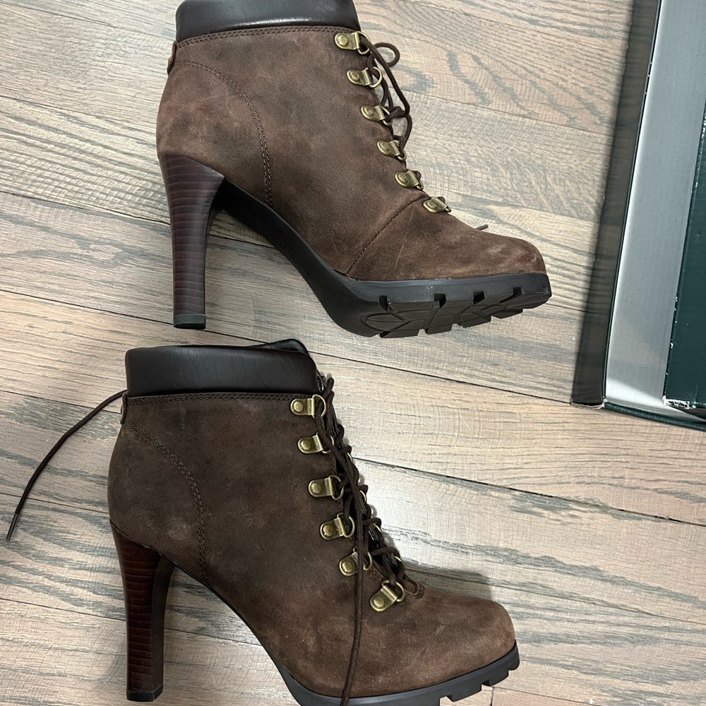 NIB Ralph Lauren Darby Suede/leather Lace Up Brown Ankle Boots Womens Sz 6